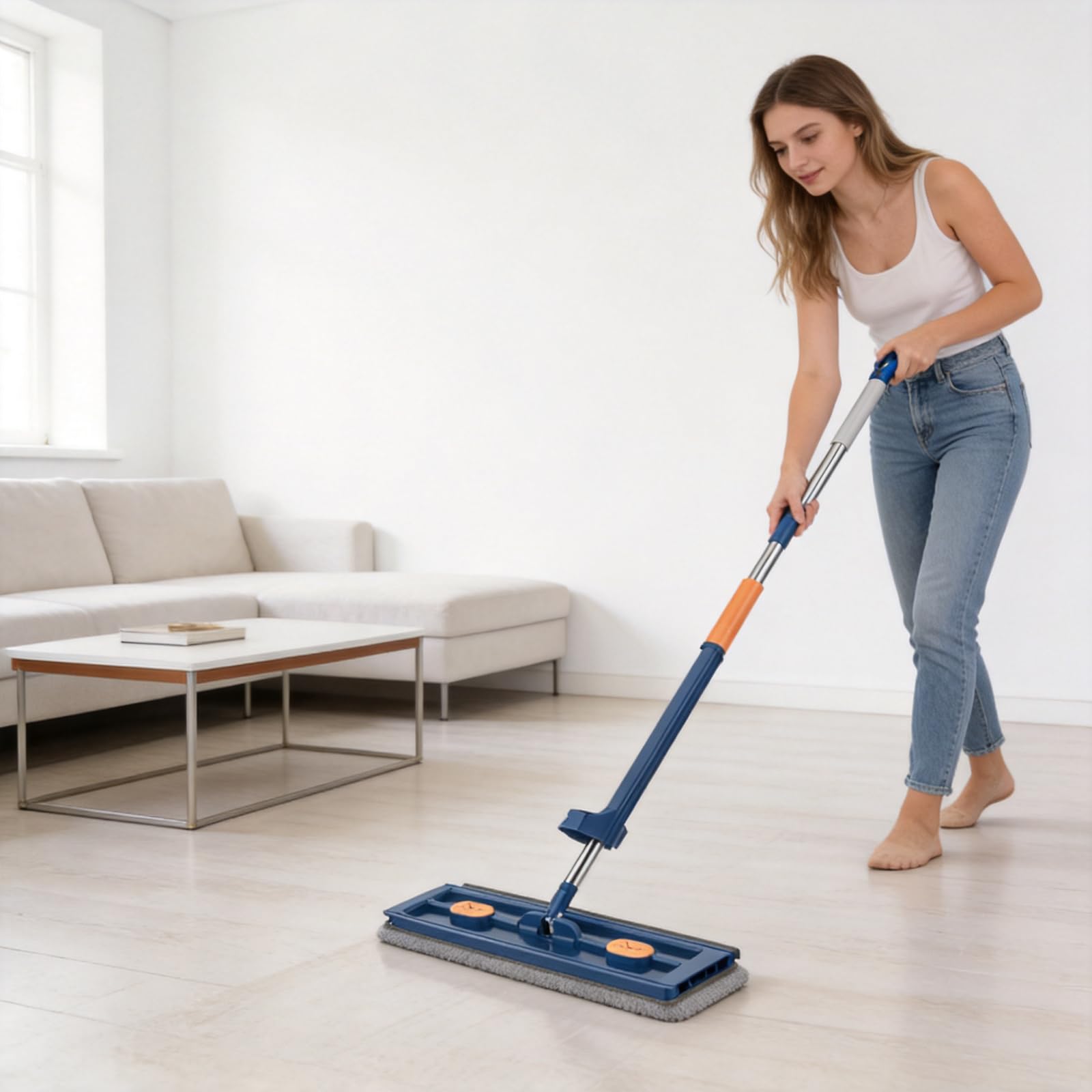 Escoba autocentrifugado con 6 paños de microfibra reutilizables para suelos de cerámica y madera dura