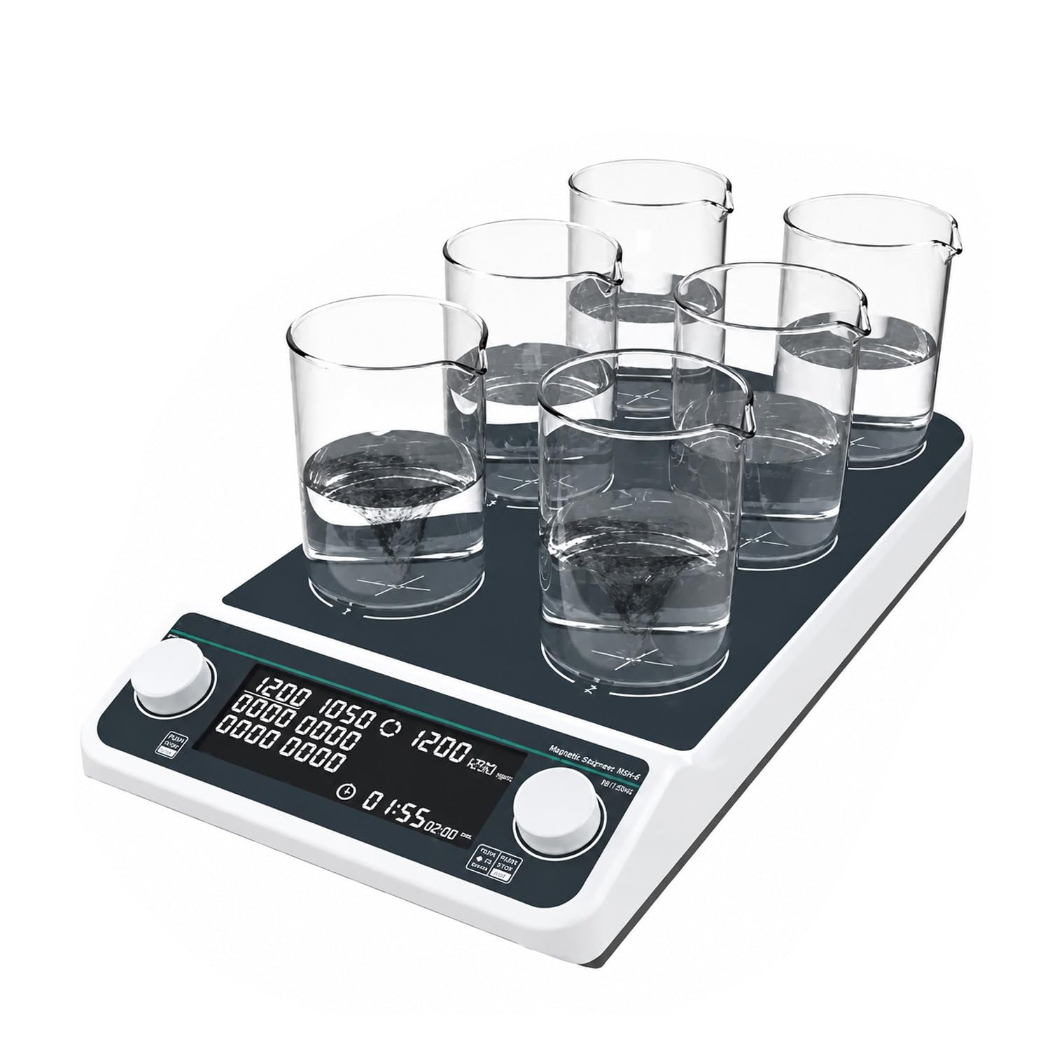 Agitador Magnético Multiposición, 4/6/9 Posiciones, Velocidad Ajustable (50-1500 RPM) Y Tiempo (1 Min - 19 H 59 Min), con Temporizador + Avance Y Retroceso + Pantalla LED MMS6Pro