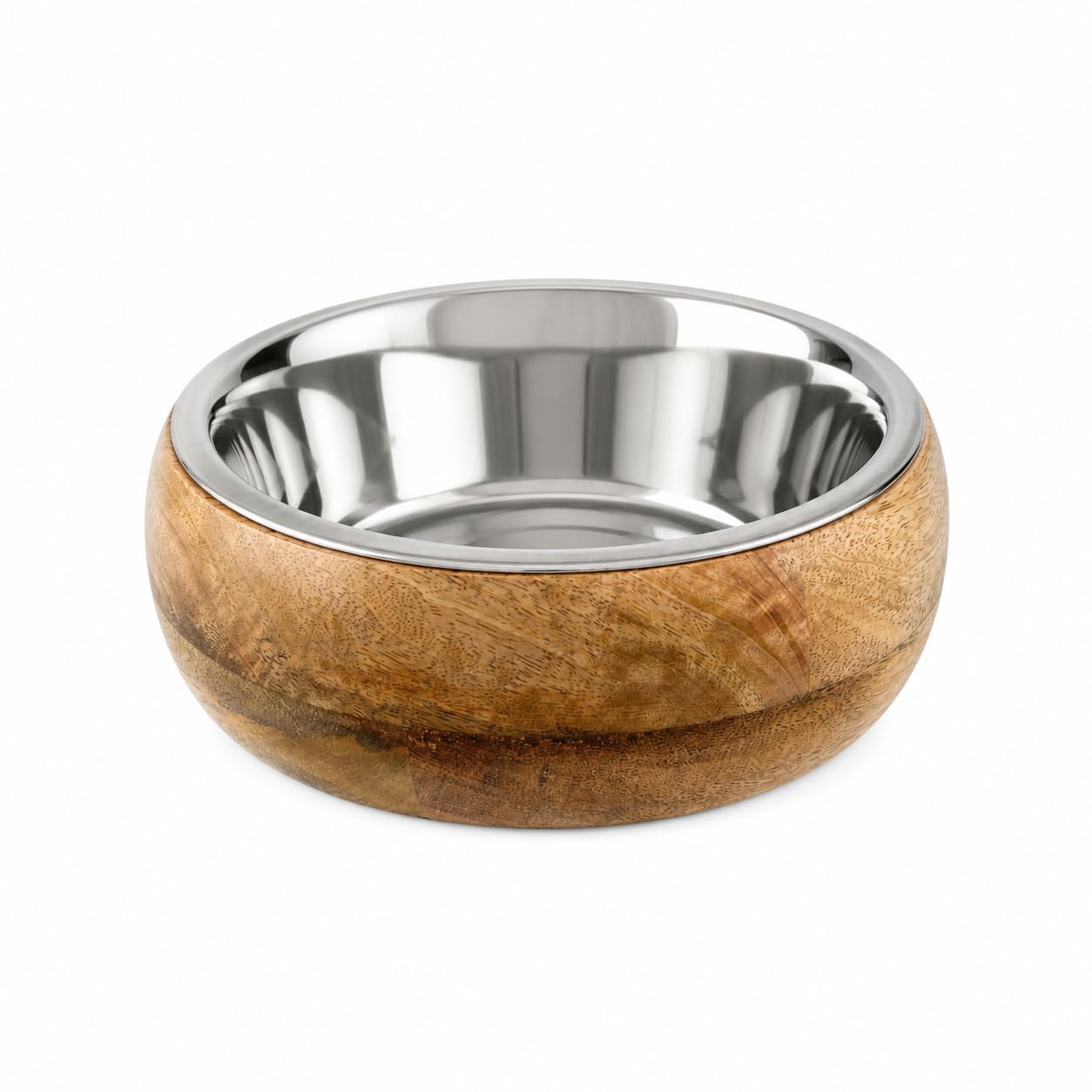 Gamelle pour chien en bois d'acacia naturel et acier inoxydable chic