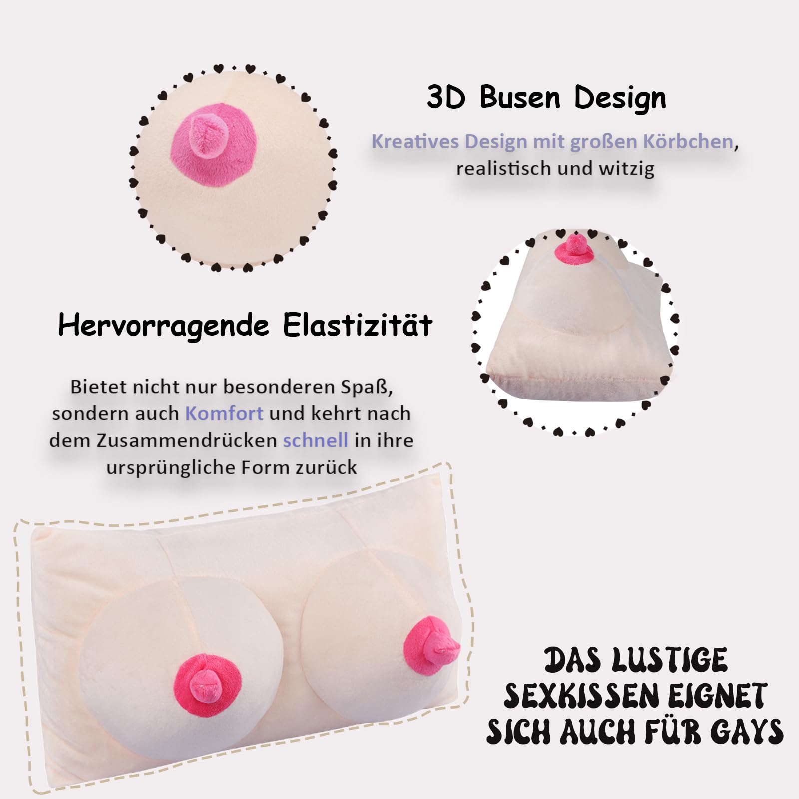 XGOPTS Brustkissen 3D Busen Plüsch Kissen Scherzartikel für Erwachsene Lustige Witziges Geschenke für Männer Witziges Kuschelkissen Männerkissen