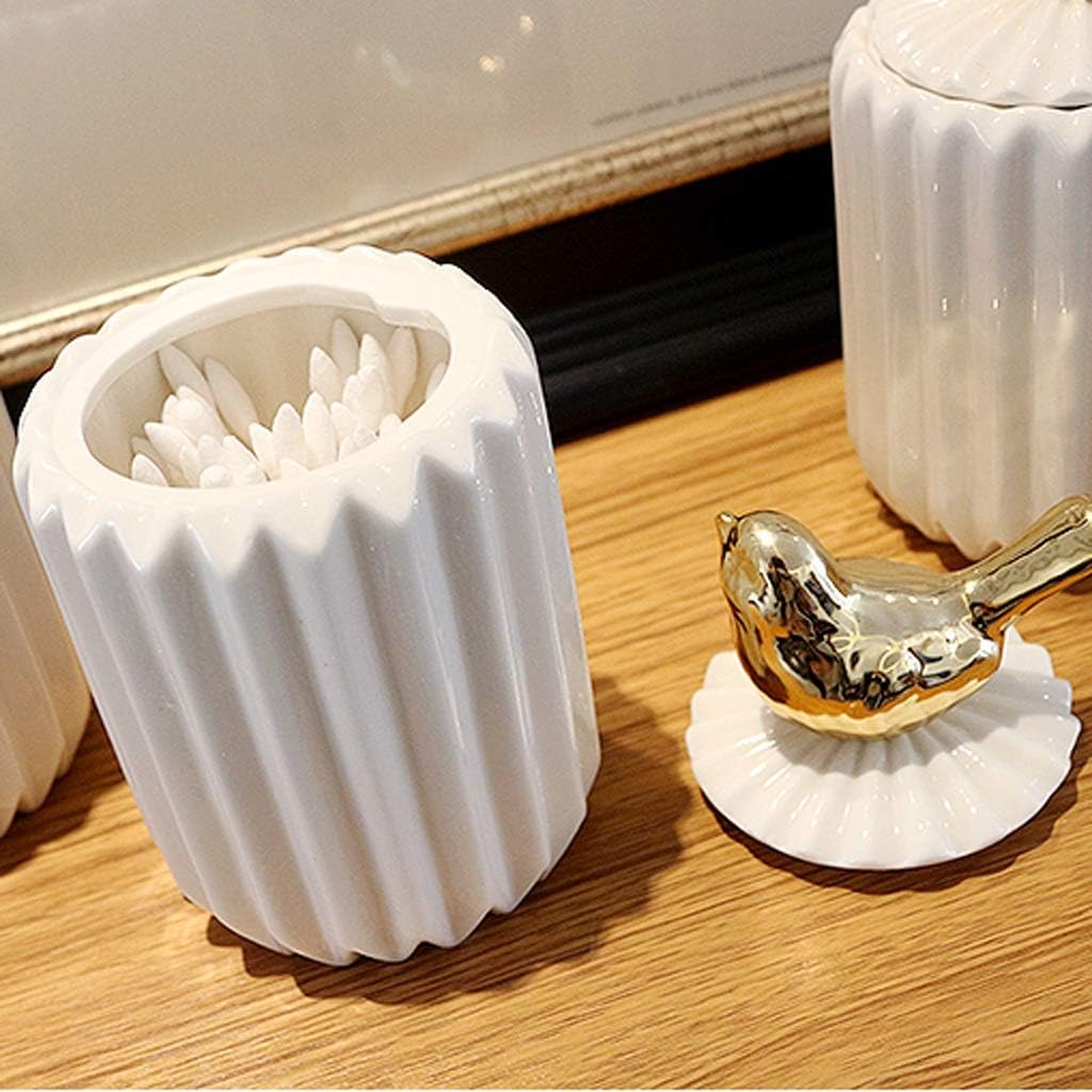 White Toothpick Box,Mini Ceramic Toothpick Can Handmade Holder Stand for Bathroom Vanity Countertops