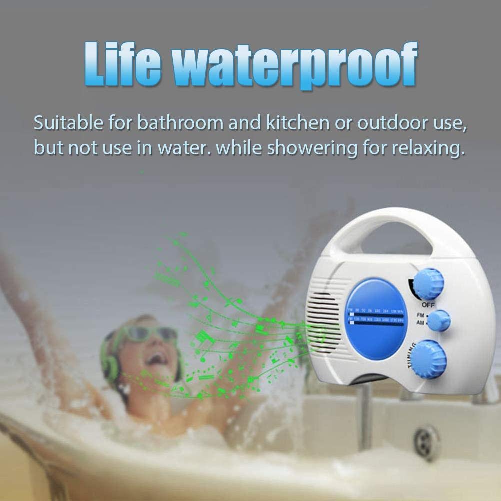 Wasserdichtes Duschradio Tragbares Radio AM FM Wandmontage Radio für Dusche Pool Boot Strand Reisen ABS Material 15x5.7x11.5cm (Weiß)