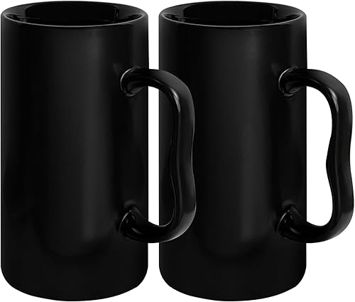 Miniatura 8 de NBABSR Tazas grandes de café negras de 20 onzas, juego de 2 tazas de café altas novedosas, tazas grandes de cerámica lisas con mango único para