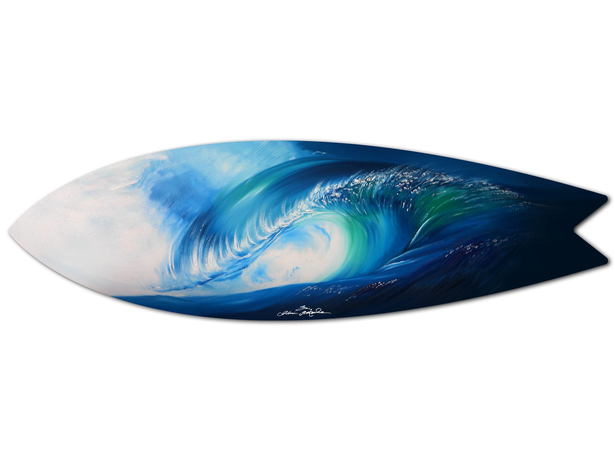 DECLINA Tavola decorativa Surf Blue Harmony design R.Bertoche, tavola da surf decorativa, stampa in alluminio, decorazione da parete, decorazione da surf, 100 x 30 cm