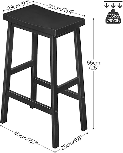 Miniatura 3 de HOOBRO Taburete de bar, juego de 2 taburetes de bar de bambú, sillas de cocina de 26 pulgadas con reposapiés, taburetes de sillín, para sala de