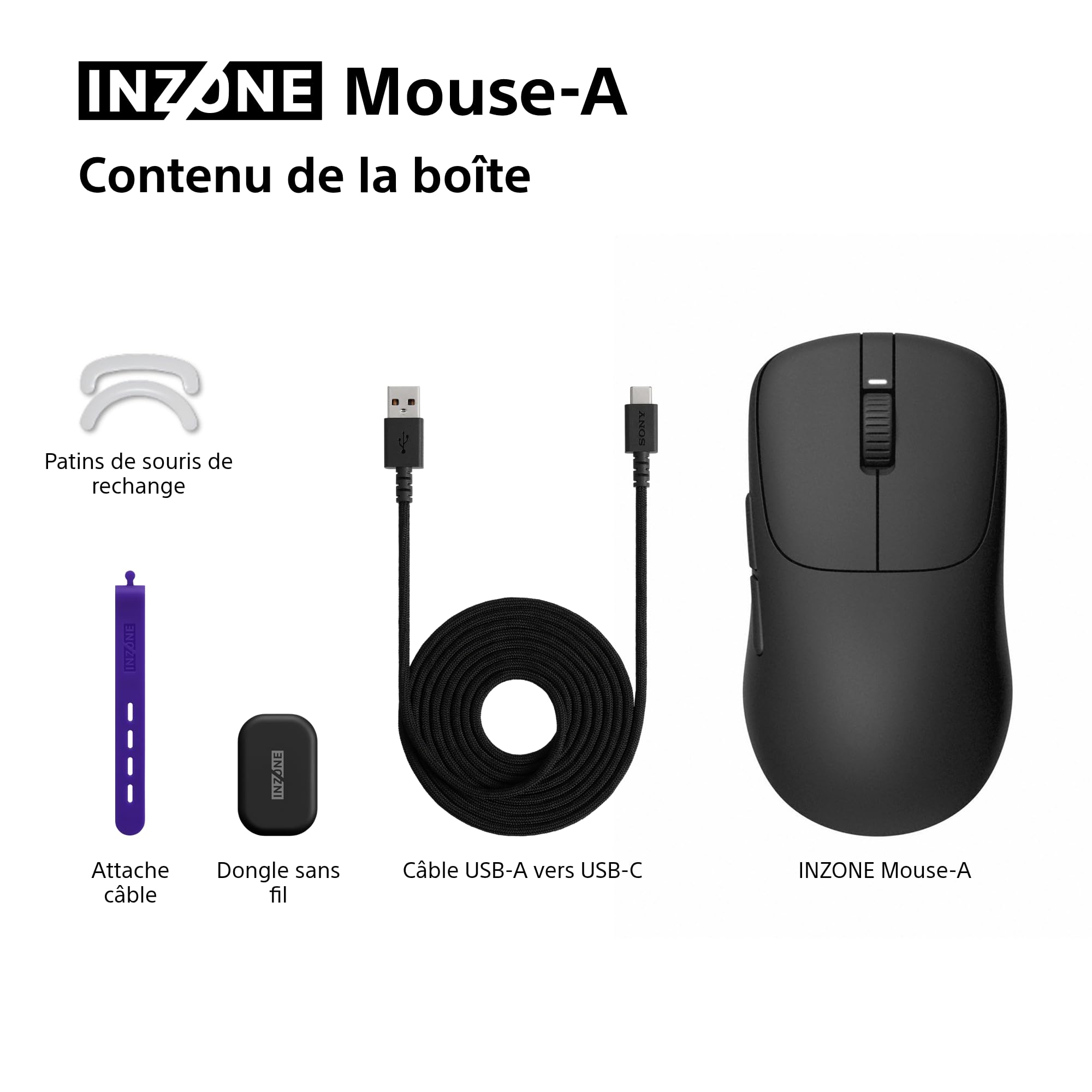 Sony INZONE Mouse-A Souris Gaming sans-Fil - Ultra-Légère 48.4g, 8000Hz taux d'interrogation, 30K DPI PixArt Sensor, 90h Autonomie, USB-C, Développé avec Fnatic - PC FPS Esports - Noir