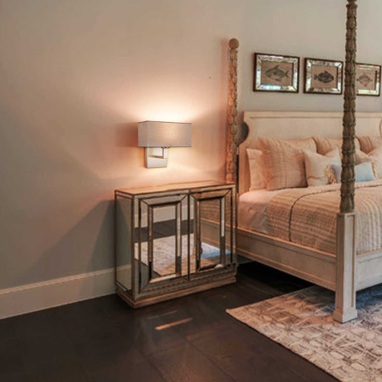 SHAWNKEY Set of 2 Modern Brushed Nickel Metal Wall Sconce with Linen Fabric Shade Wall Light Fixture for Living Room Bedroom Lighting Fixture