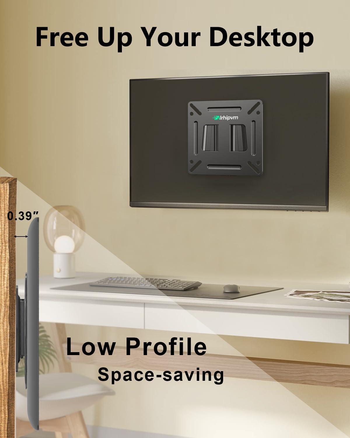 Paquete de 2 soportes de pared para monitores de computadora, soporte de TV pequeño para televisores LED LCD de 14 a 27 pulgadas, soporte de TV RV de perfil bajo fijo con soporte VESA de 100