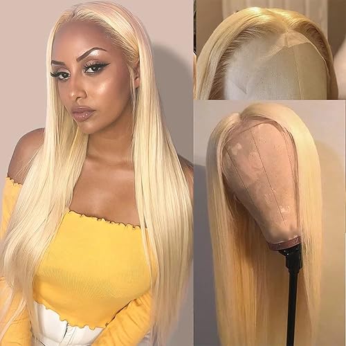 ISEE Hair 613 Blonde Straight Lace Front Wigs 13x4 Brazilian Human Hair Wigs for Women 613 Blonde Lace Frontal Wigs Pre Plucked With Baby Hair 150% Density (14 Inch, 613 Blonde Color)