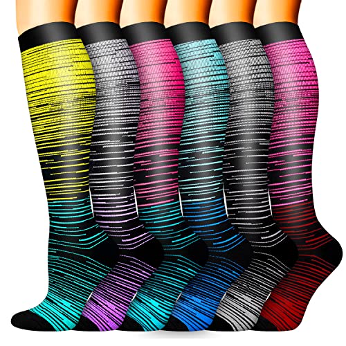 Image of Sooverki Compression Socks for Women & Men 6 Pairs is Best Supportive Knee High Stockings for Circulation, Travel, Nurses