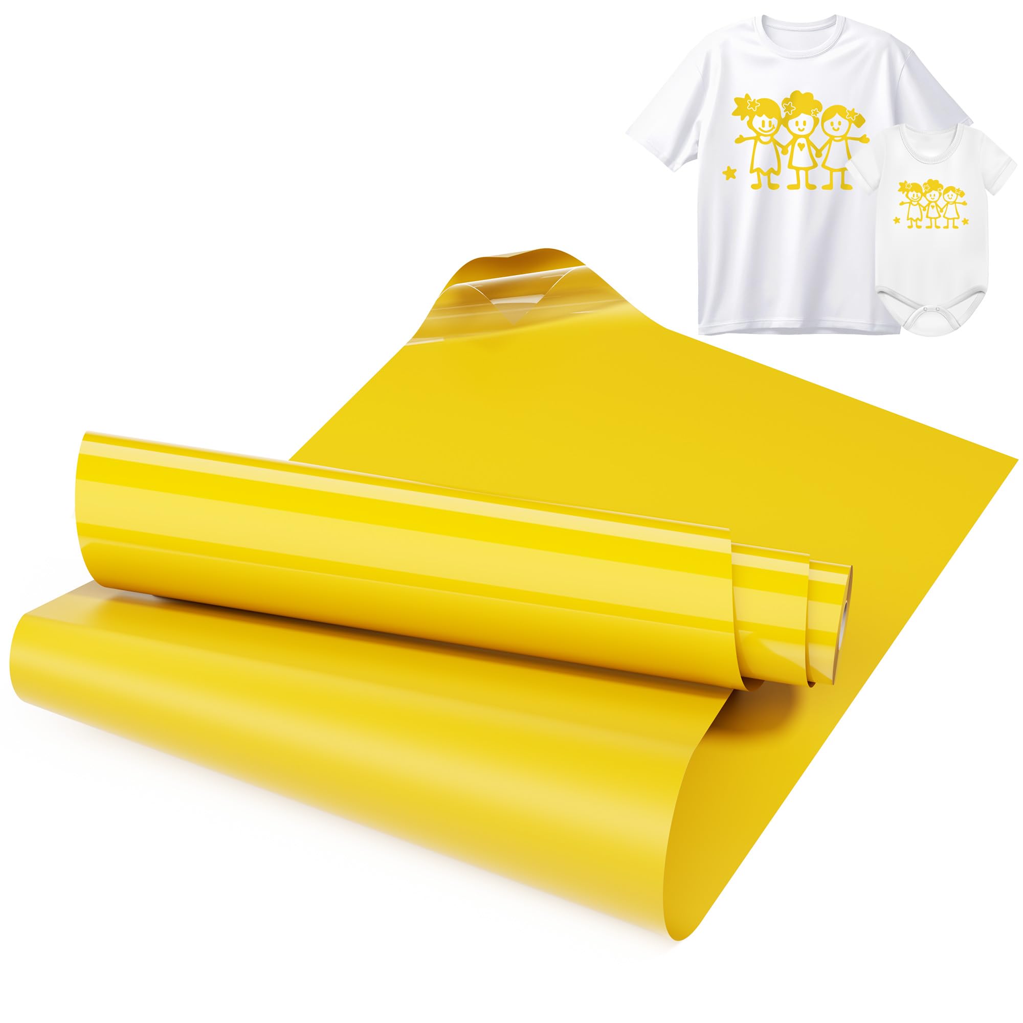 LIKCUT Plotterfolie Textil Gelb, 30,5 cm x 2,44 m Flexfolie Plotter Textil für alle plottermaschine, Bügelfolie für Textilien, Iron on Folie für DIY Shirts Aufbügeln
