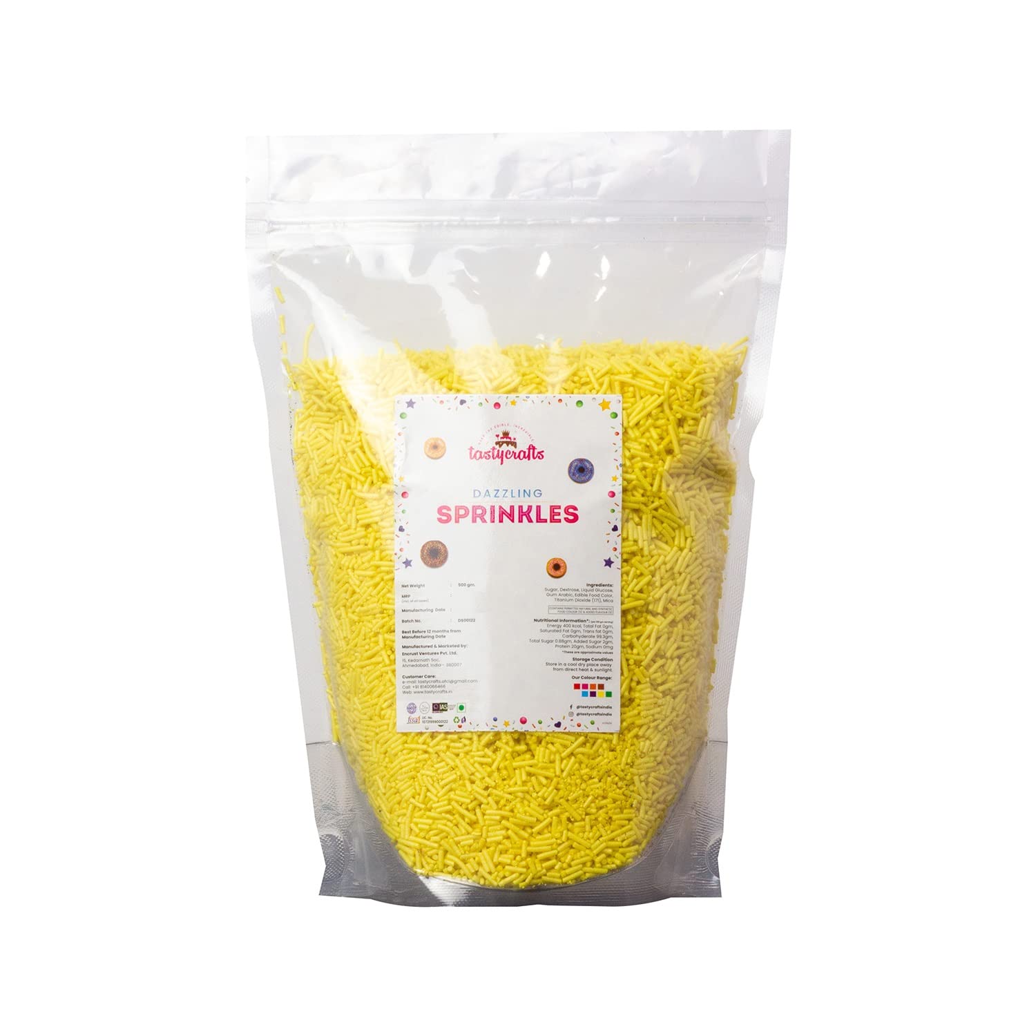 Tastycrafts Vermicelli Sprinkles, 500 GM | Edible Sweet Candy Topping | Sprinkle for Cake, Cupcake, Brownies, Pastry, Cookies Decoration | Baking Cake Items | Cake Topper Décor (Yellow) (B0B17WQP7V) Amazon Price History, Amazon Price Tracker