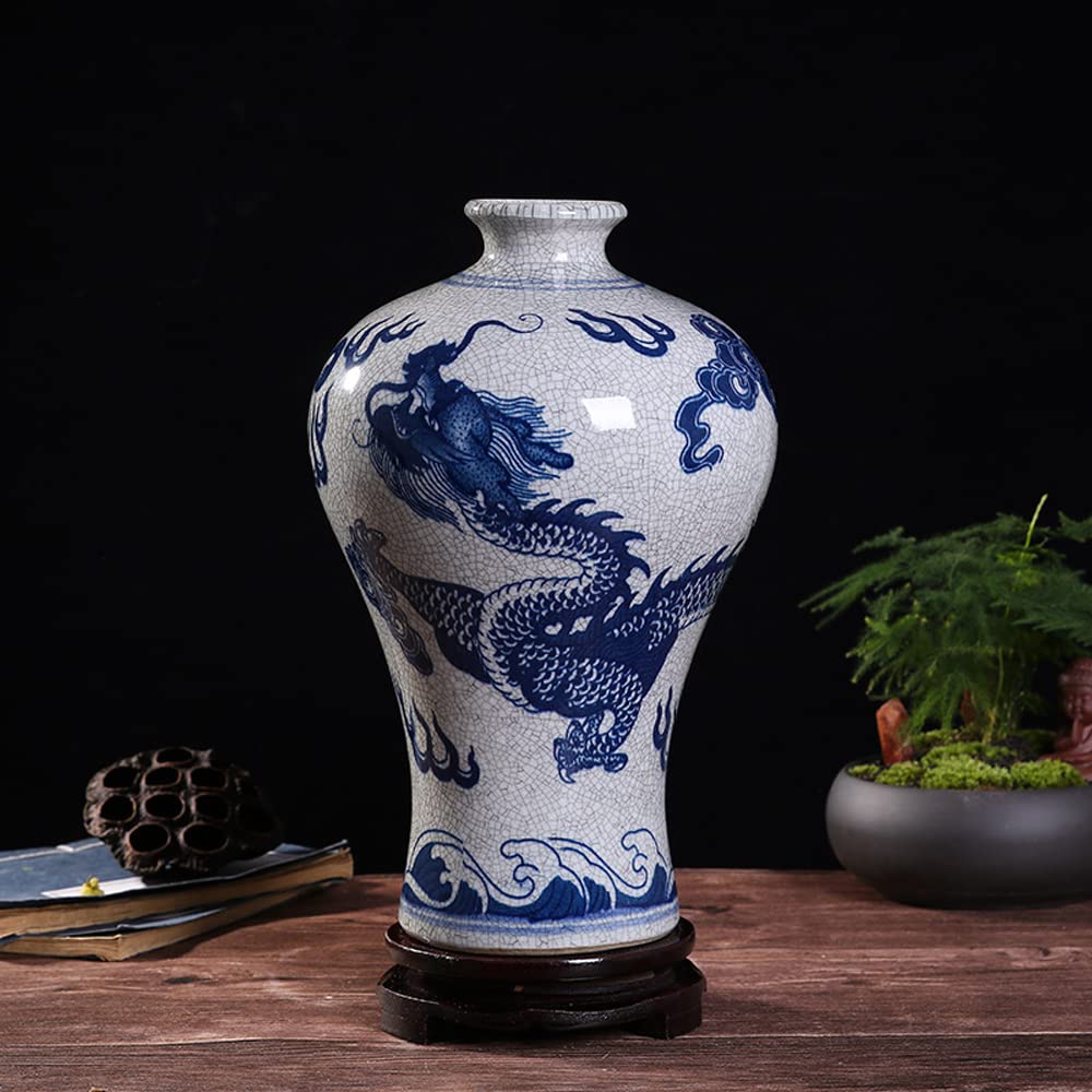 Amazon.co.jp: 青と白のひび割れた釉薬陶器の花瓶、ハンドメイド