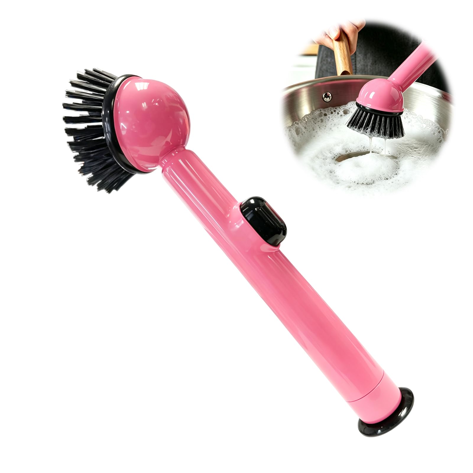 Jianglai Pink Soap Dispensing Dish Brush, Washing Up Brushes For Kitchen, Scrubbing Brush With Handle, Cleaning Brushes Kitchen Brushes For Dishes Pot Pan Sink Cleaning (Pink)