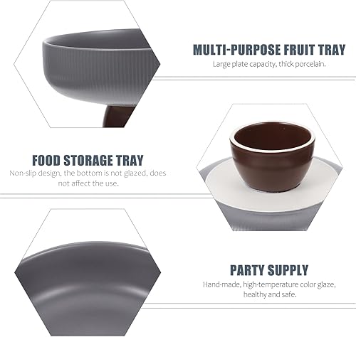 Miniatura 2 de WeBert Cuenco de frutas de cerámica con pies, cuenco redondo, soporte decorativo para platos de frutas, soporte de exhibición de postres, bandeja de