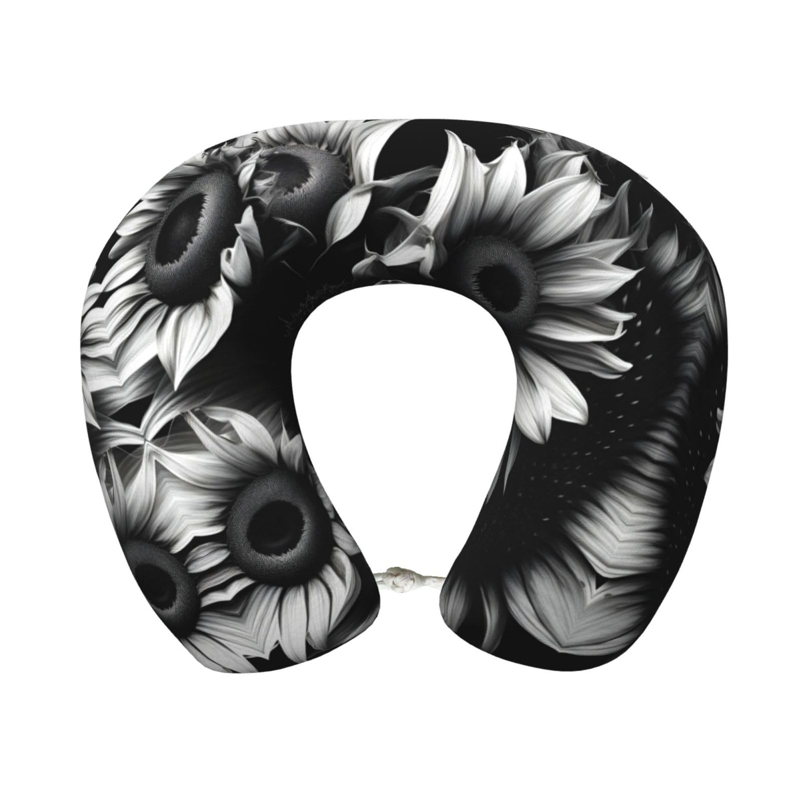 peiyeety Black and White Sunflowers Print Custom U-Shaped Pillow,Memory Foam Cervical Neck Travel Pillow,for Home,Camping,Travelling