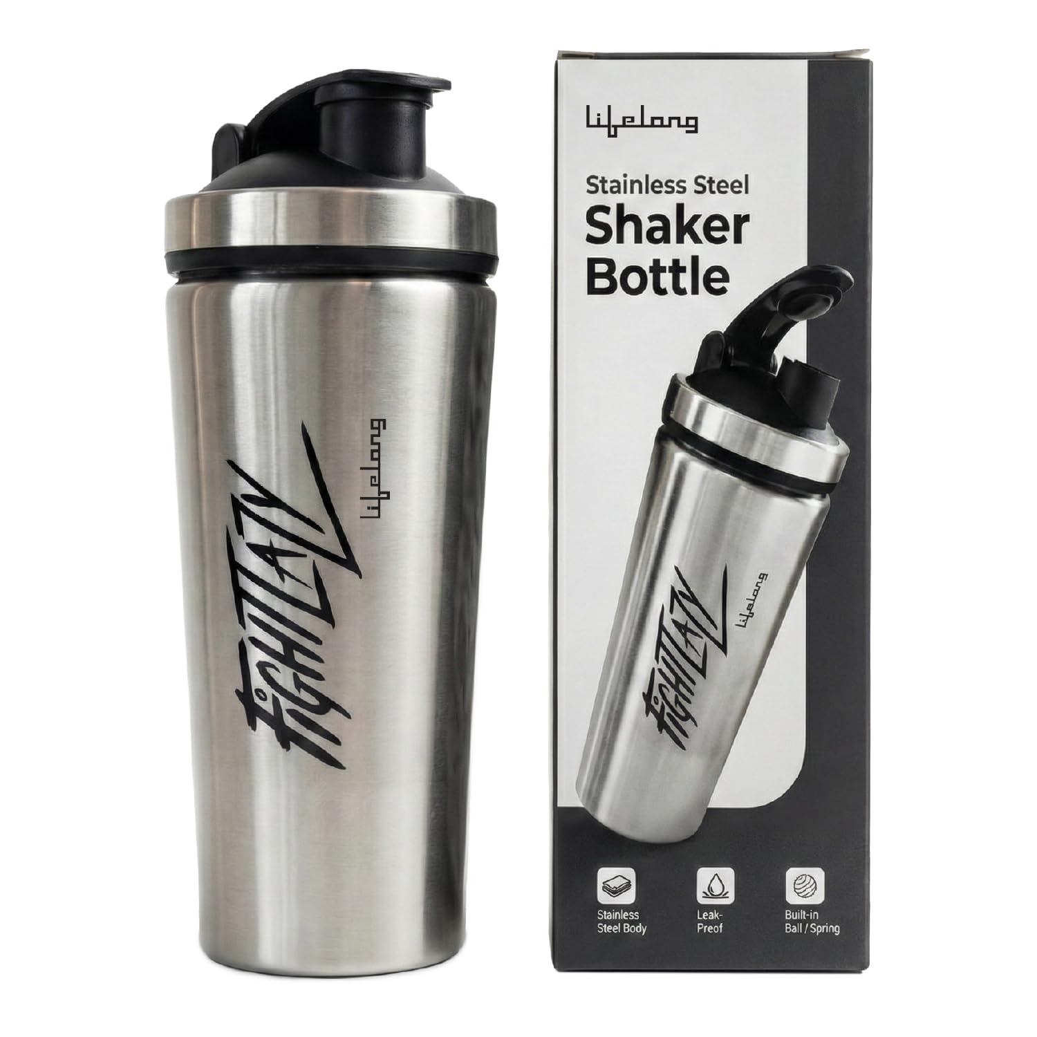 Lifelong Steel Gym Shaker Bottle | Stainless Steel Protein Shaker | 100% Leakproof Sipper Bottle | Pre Workout Shaker with Measurement Markings | Protein Shake Mixer Bottle | 750 ml