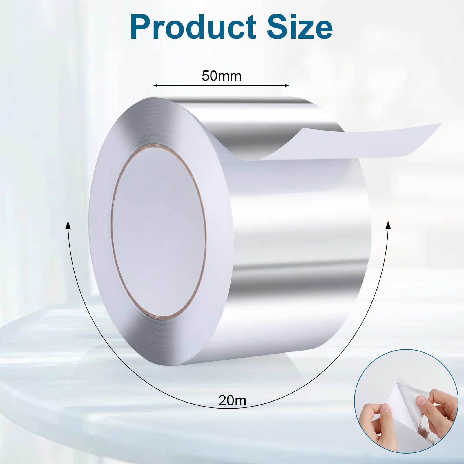 AiQInu Cinta de Aluminio 50mmX20m,Cinta Aluminio Adhesiva Impermeable y Resistente al Calor,Cinta Selladora Metálica para Conductos de Aire Altas y Bajas Temperaturas