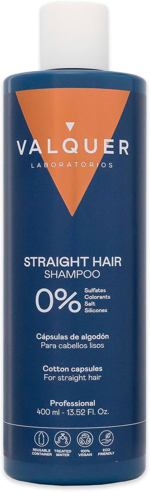 VALQUER Champú Cabello Liso Fórmula Zero | 400 ml | Control del Frizz, Hidratación y Brillo Natural | Suavidad con Cápsulas de Algodón, Fucogel y Vitaminas | Vegano