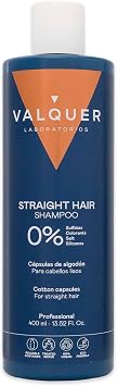 VALQUER 0% Straight Hair Shampoo. Frizz Control, Hydration and Natural Shine with Cotton Capsules, Fucogel and Vitamins, Vegan 400 ml