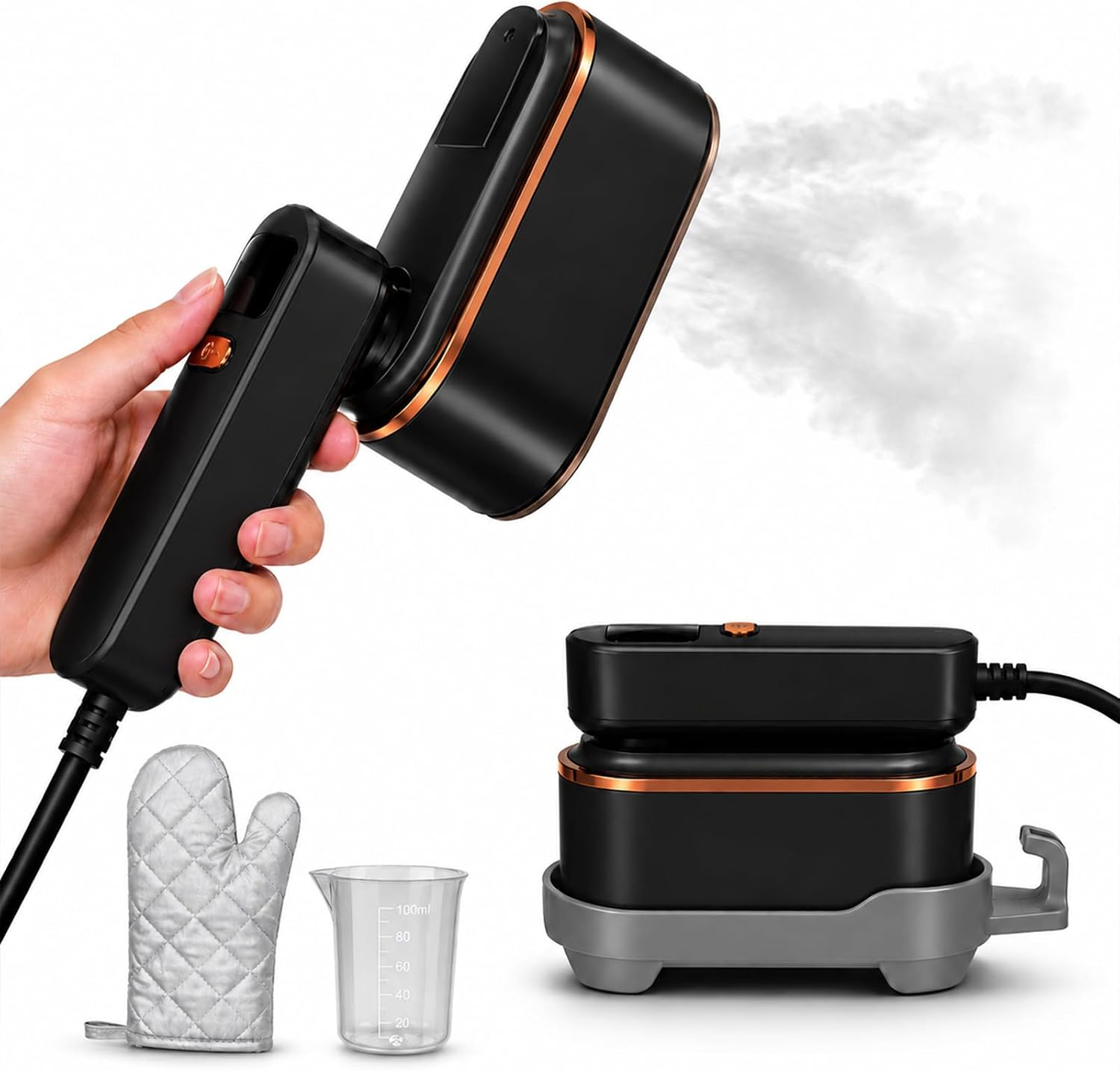 Portable Travel Steamer for Clothes, 2-in-1 Steam & Dry Iron, 1500W, 10s Fast Heat, 4 Modes, LED Display, 150ml Water Tank (black)