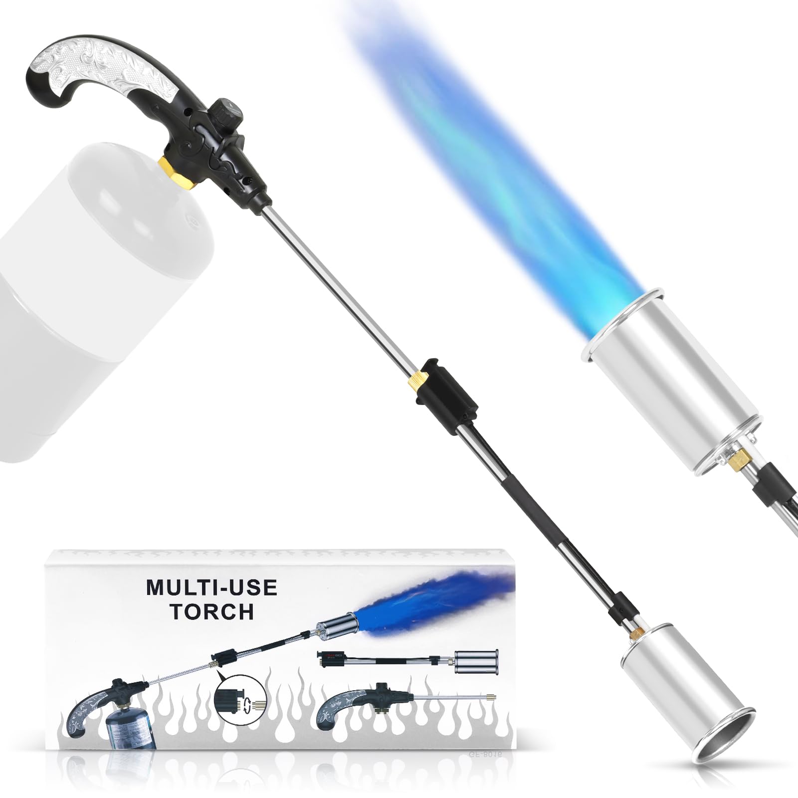 Propane Torch Burner Weed Torch with High Output Heavy Duty Blow Torch 30" Detachable Long Arm Propane Weed Torch & Flame Control Valve for Garden,Stumps,Wood,Melting Ice,Snow Road,Roofing