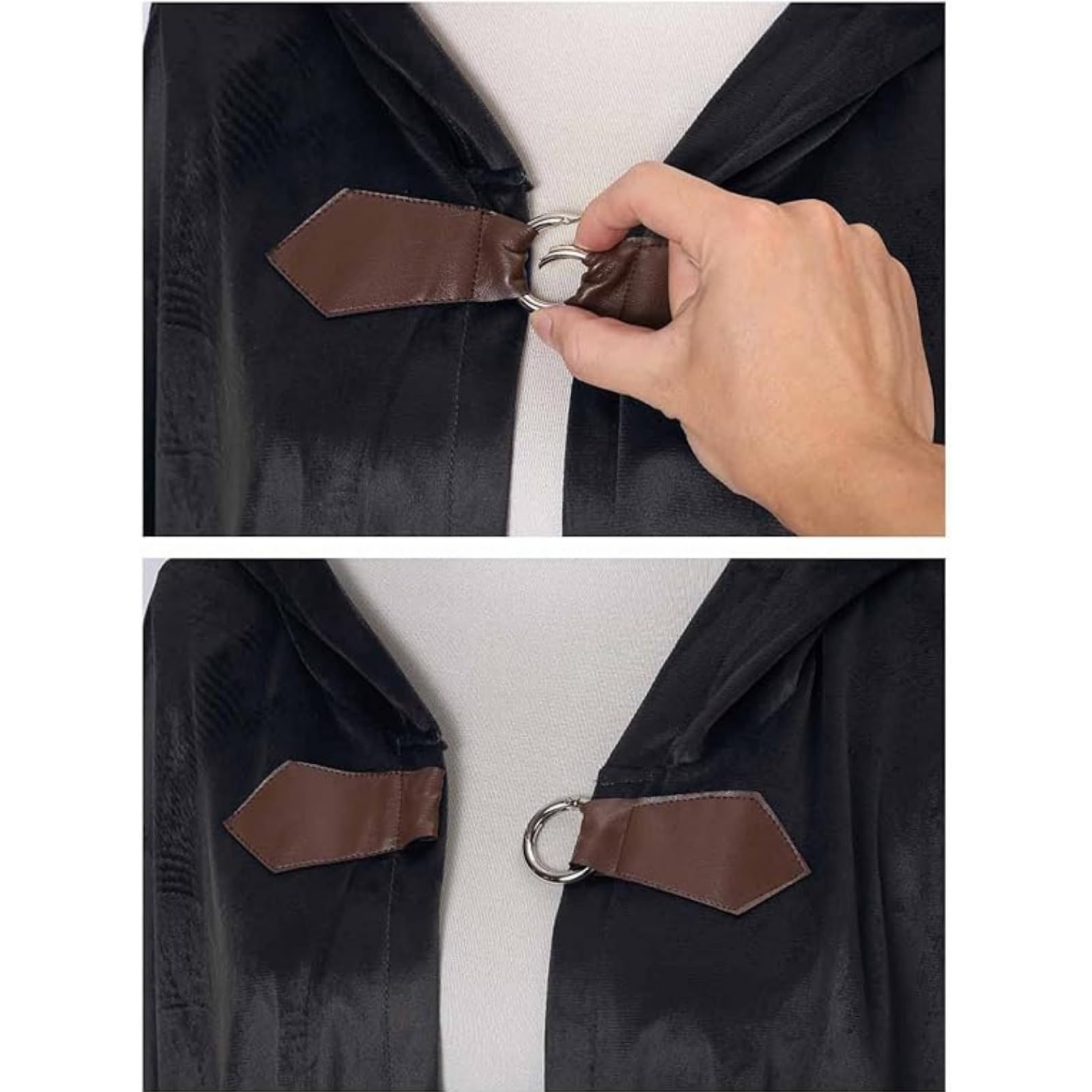 RRCBMD Mens Renaissance Medieval Hooded Cloak Victorian Steampunk Costume Cosplay Black-100CM, Black 1, 100 cm - Image 4