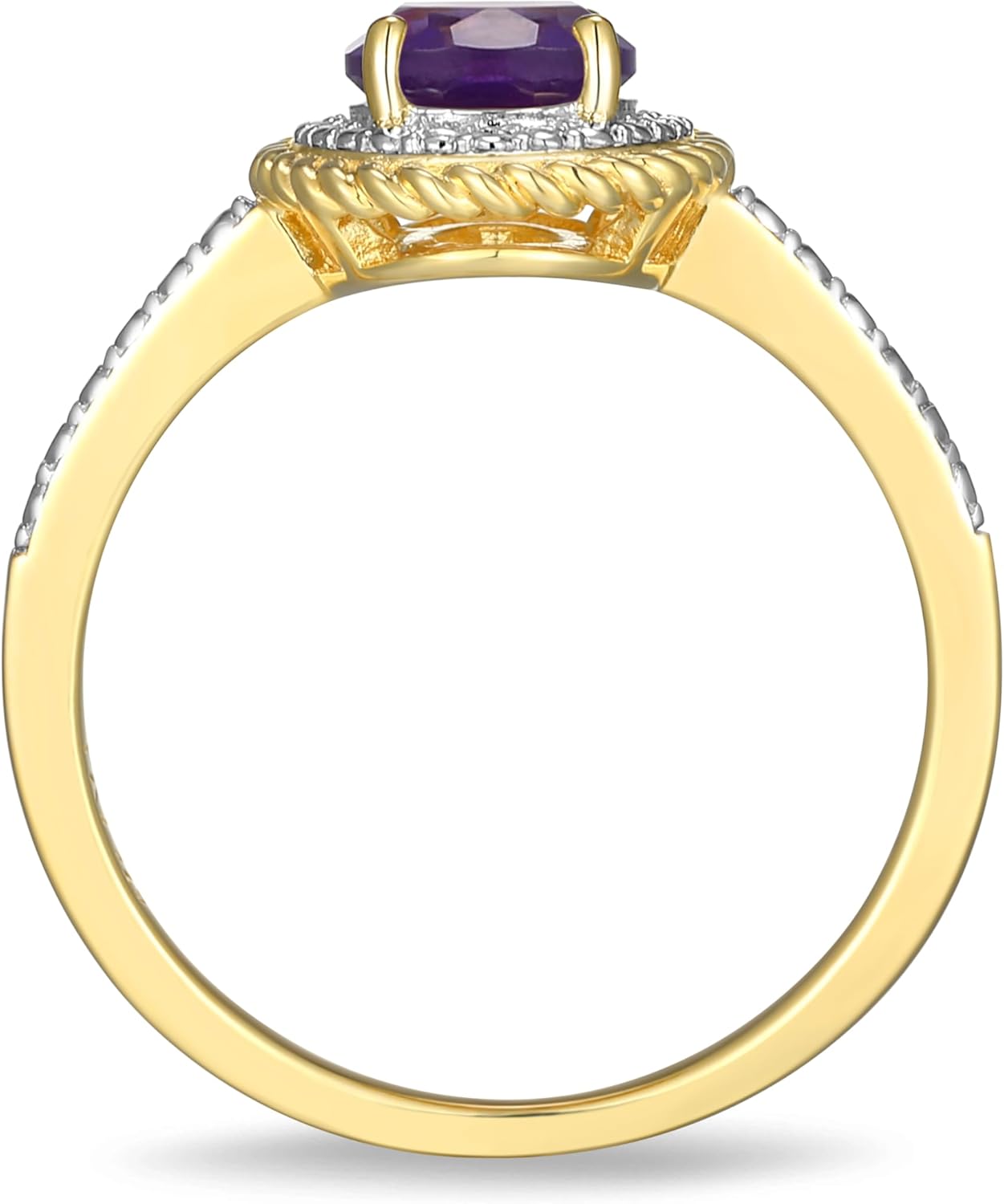 MORGAN & PAIGE .925 Sterling Silver 18K Yellow Gold Plated Oval Birthstone and Diamond Accent Halo Statement Ring - Prong Setting Women’s Birthday Silver Jewelry for Her, Choice of Gemstones