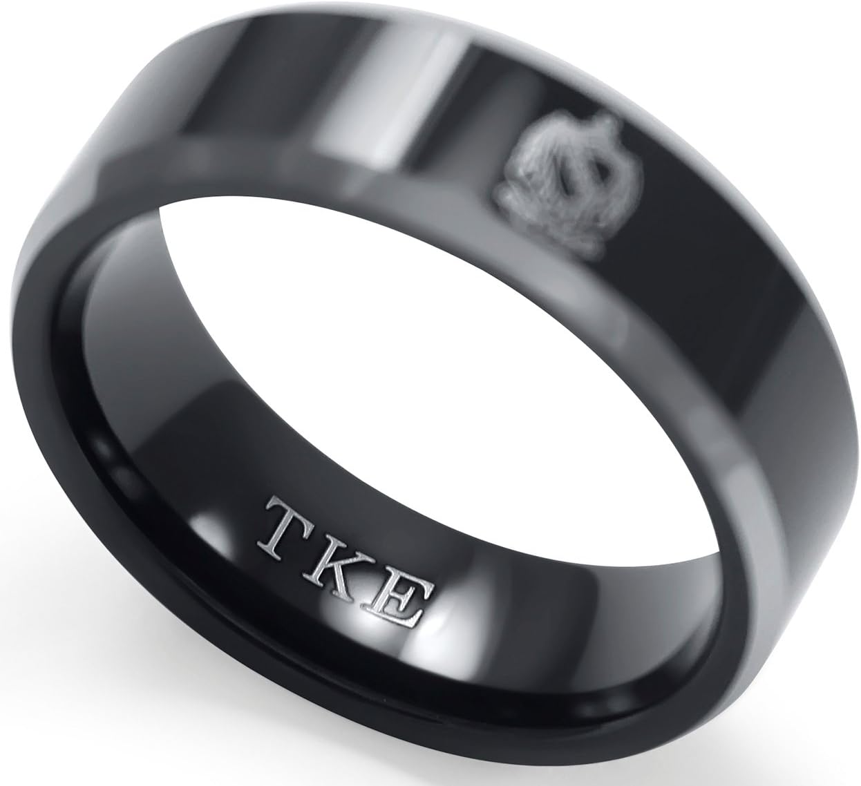 Tau Kappa Epsilon (TKE) Fraternity Black Tungsten Ring with Crest and Greek Letters