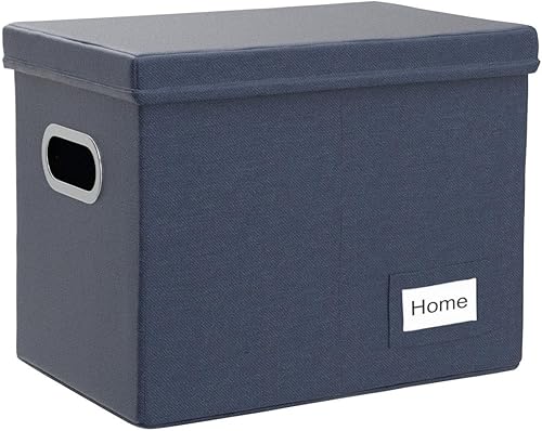 Miniatura 64 de PRANDOM Caja organizadora de archivos, juego de 4 carpetas plegables decorativas de lino para almacenamiento de archivos colgantes con tapas, Gris