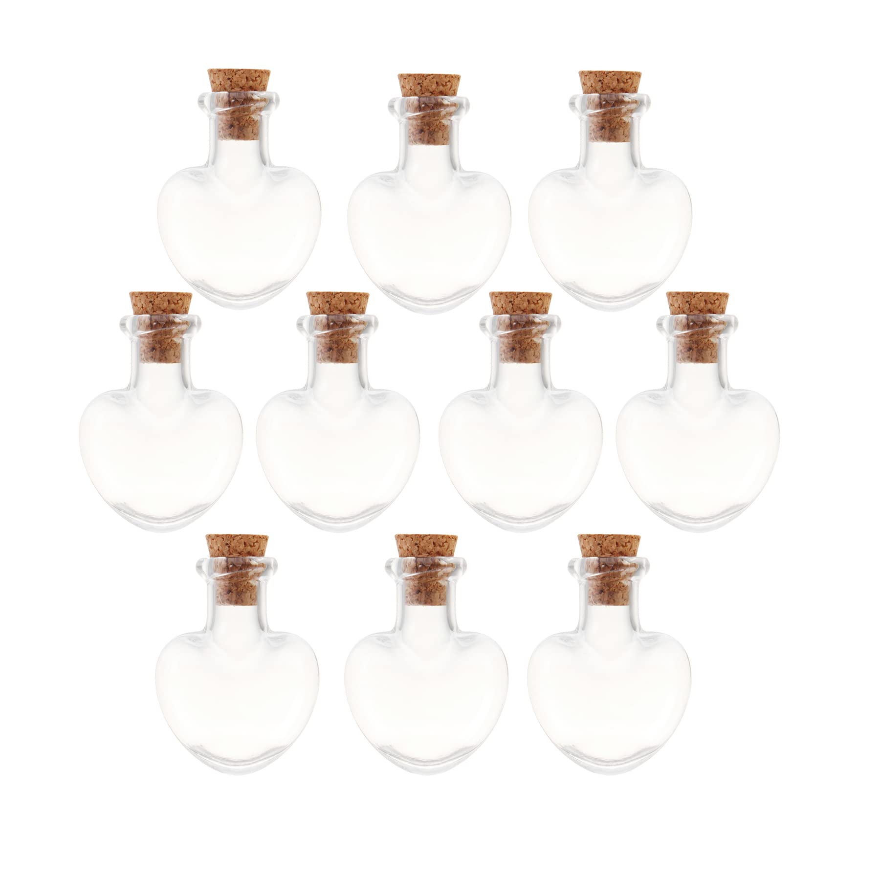 SKYPRO 10Pcs Mini Glass Bottles with Cork Lids, Heart Shape Tiny Glass Jars, Wishing Bottles, Small DIY Decorative Craft Vials for DIY Crafts Party Weddings Decoration Storage Accessories