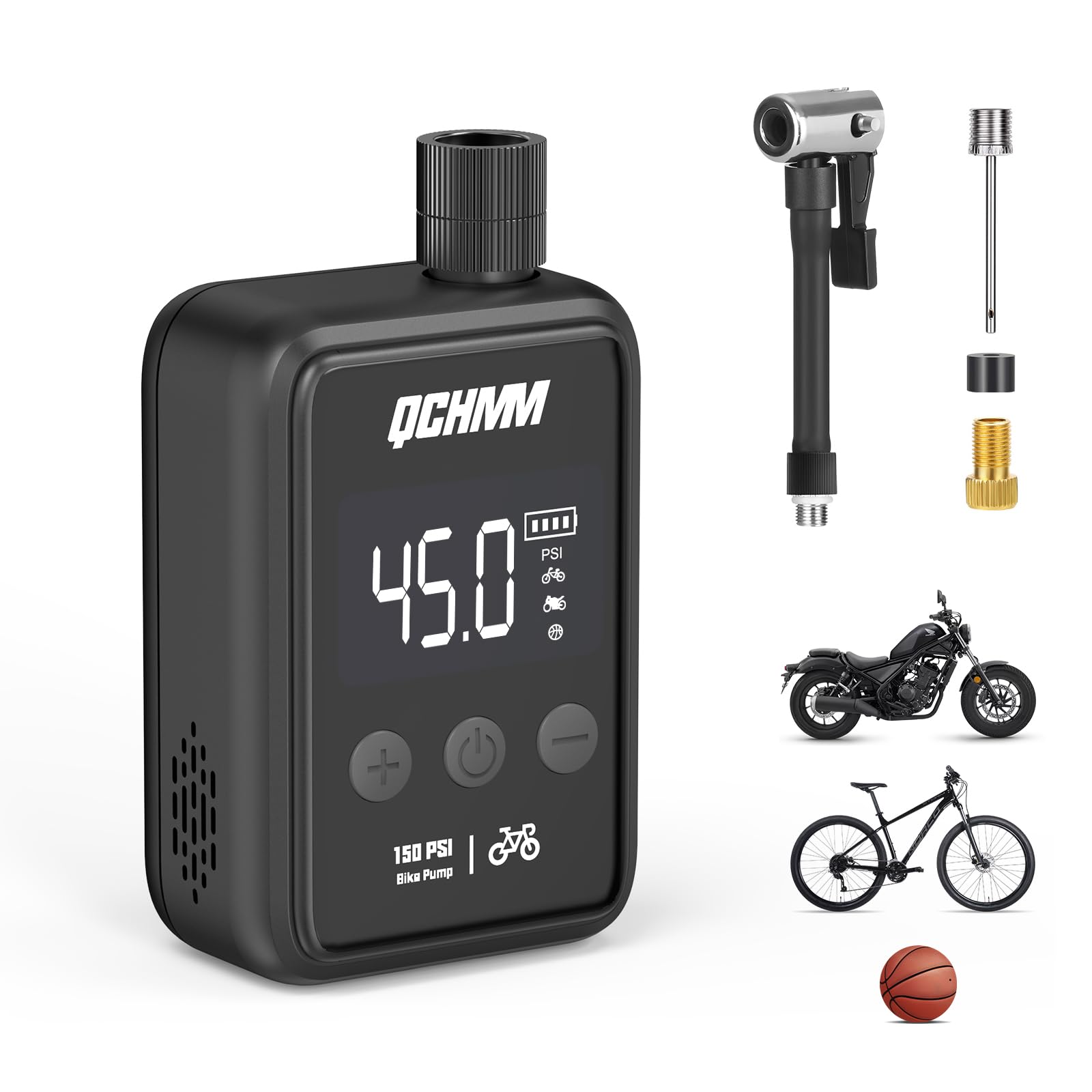 Mini pompe à vélo électrique, pompe à vélo portable avec jauge, pompe à air de pneu de vélo 120 PSI avec valve Presta et Schrader pour vélos, E-bike, arrêt automatique