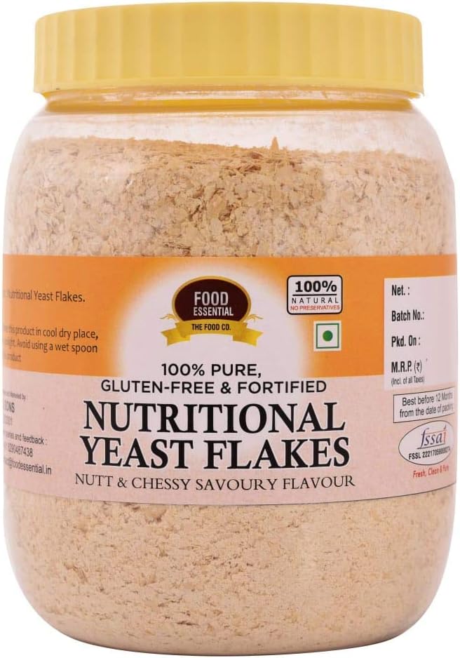 Food Essential Nutritional Yeast Flakes 100 gm. [Gluten Free, Nutty and Cheesy Tasting Nooch, Perfect for Vegans and Vegetarians]