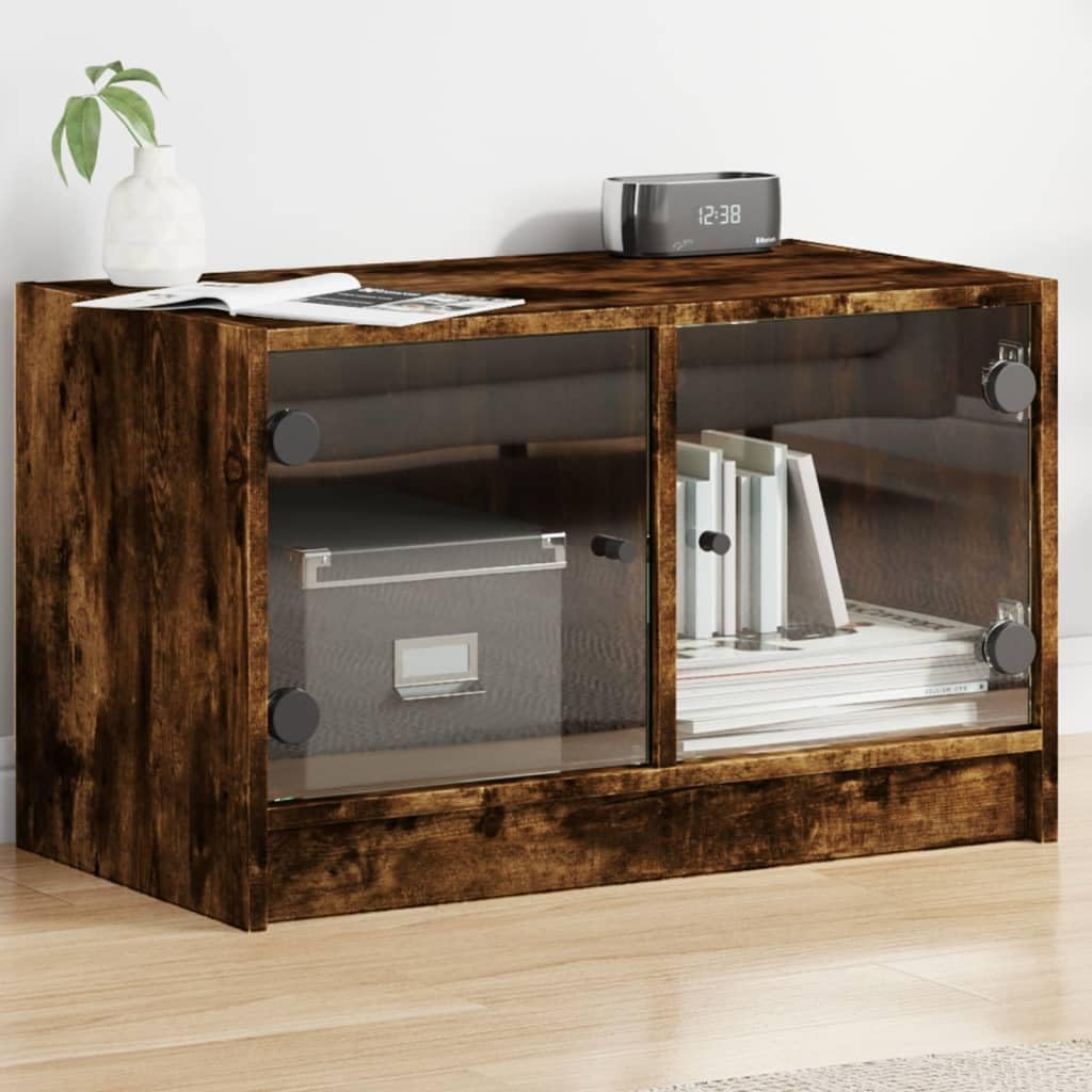 Haus & Garten, Möbel-TV-Schrank mit Glastüren, Räuchereiche, 68 x 37 x 42 cm