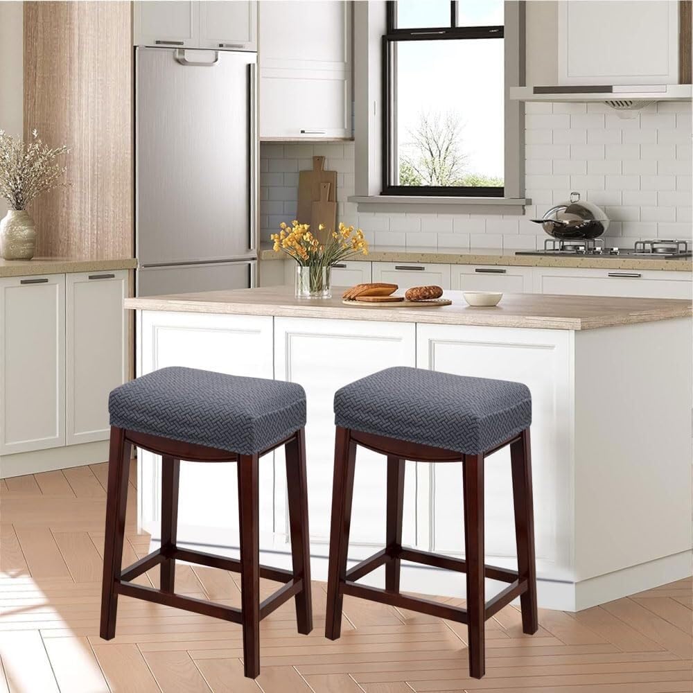 Stool Covers Rectangle 2/4 Pack, Stretch Rectangle Bar Stool Covers Elastic Vanity Stool Cover Chair Seat Slipcover Counter Stool Covers Saddle Seat Cover For Wooden Metal Bench(Dark Gray,Set of 2)