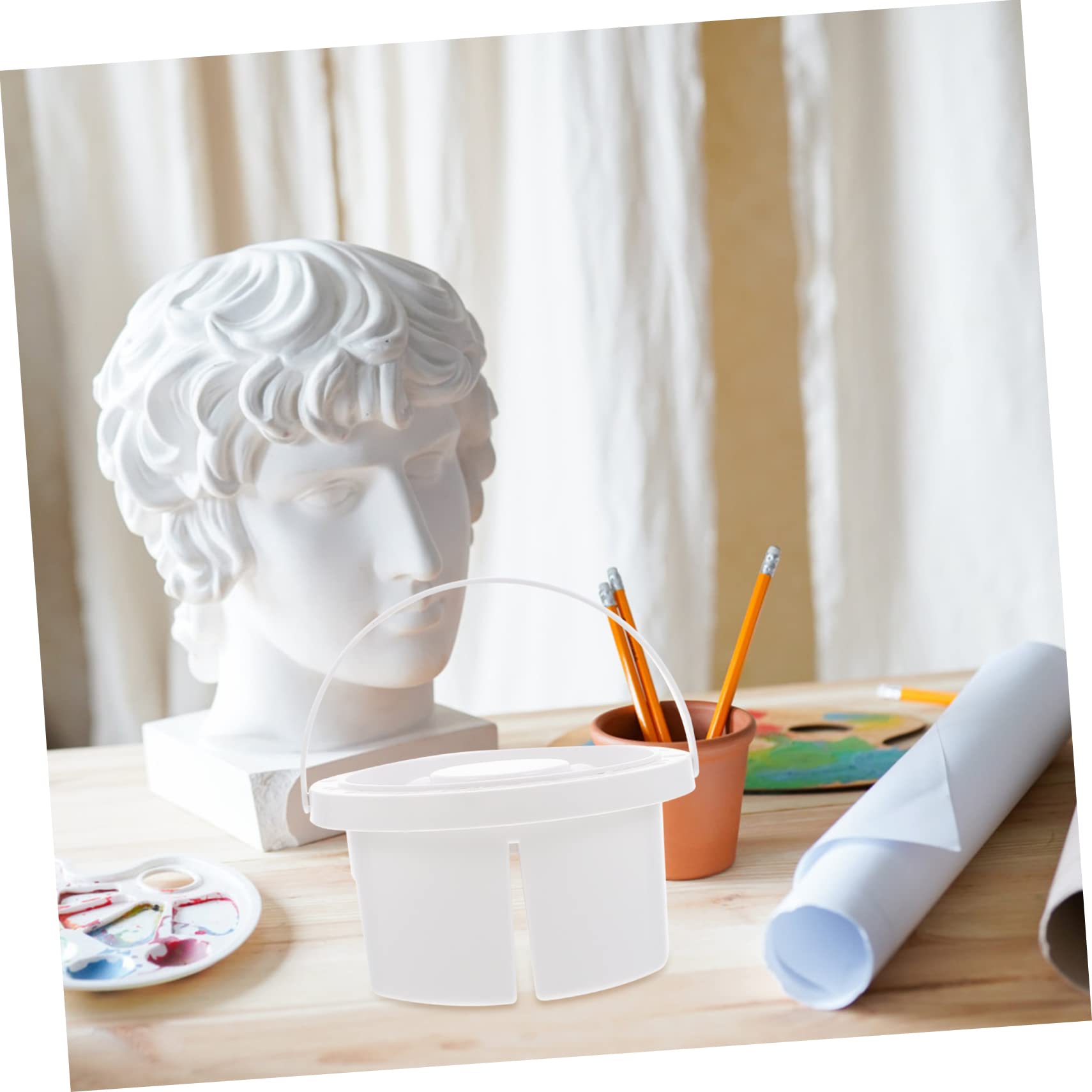 TEHAUX Pencil Holder Paint Cans Painting Supplies Paint Brushes Basins Pen Washing Bucket Round Paint Brush Artist Brush Washer Artist Brush Basin Brush Cleaner Paint Basins Plastic White