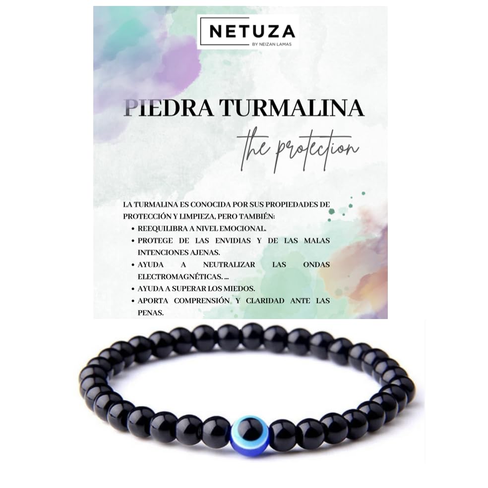 Netuza - Pulsera Turmalina, Ojo Turco de la Suerte, Piedra Natural