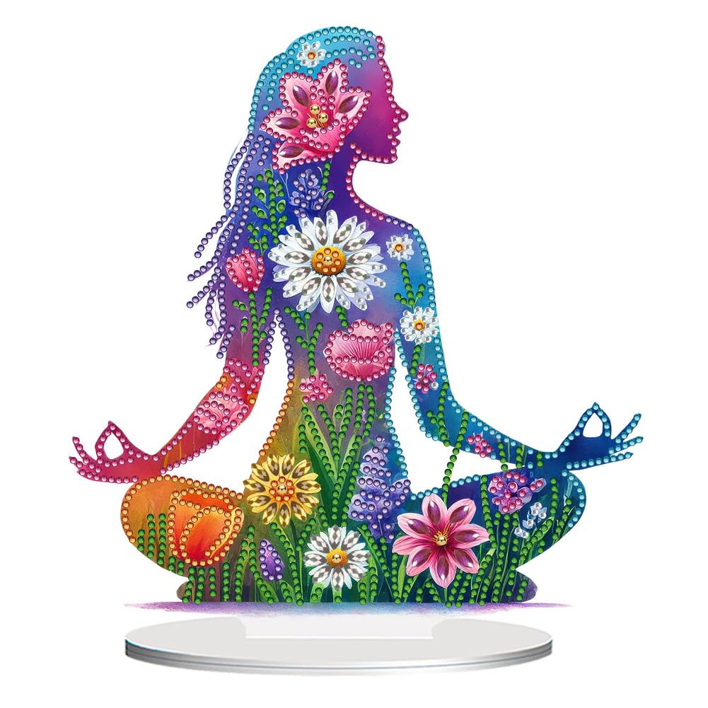 Fiorky Acrylic Special Shape Sitting Yoga Woman Table Top Diamond Painting Ornament Kits 5D DIY Diamond Art Tabletop Decorations Diamond Painting Desktop Decors for Home Office Decor