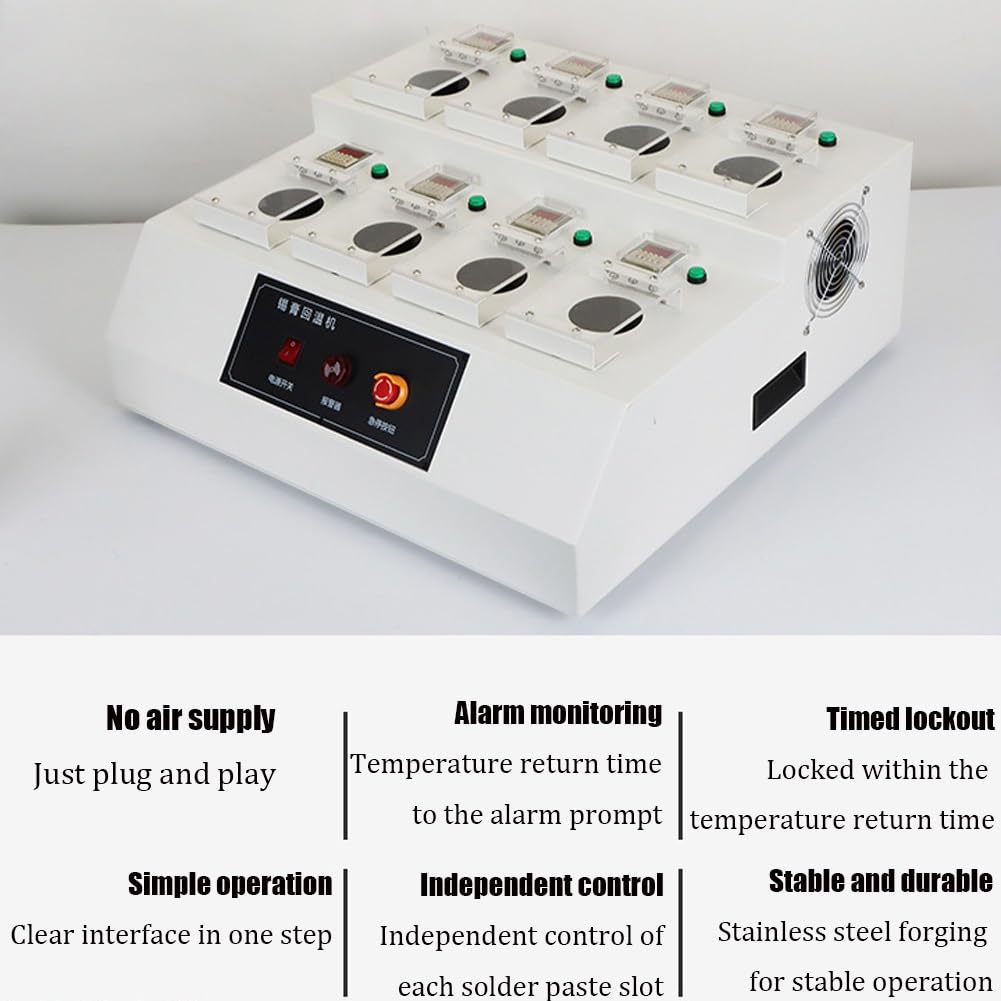 Máquina for descongelar y recalentar pasta de soldadura, con múltiples posiciones, control independiente, soplado de aire natural y calentamiento de varias latas (500 g/lata)(8 Holes)