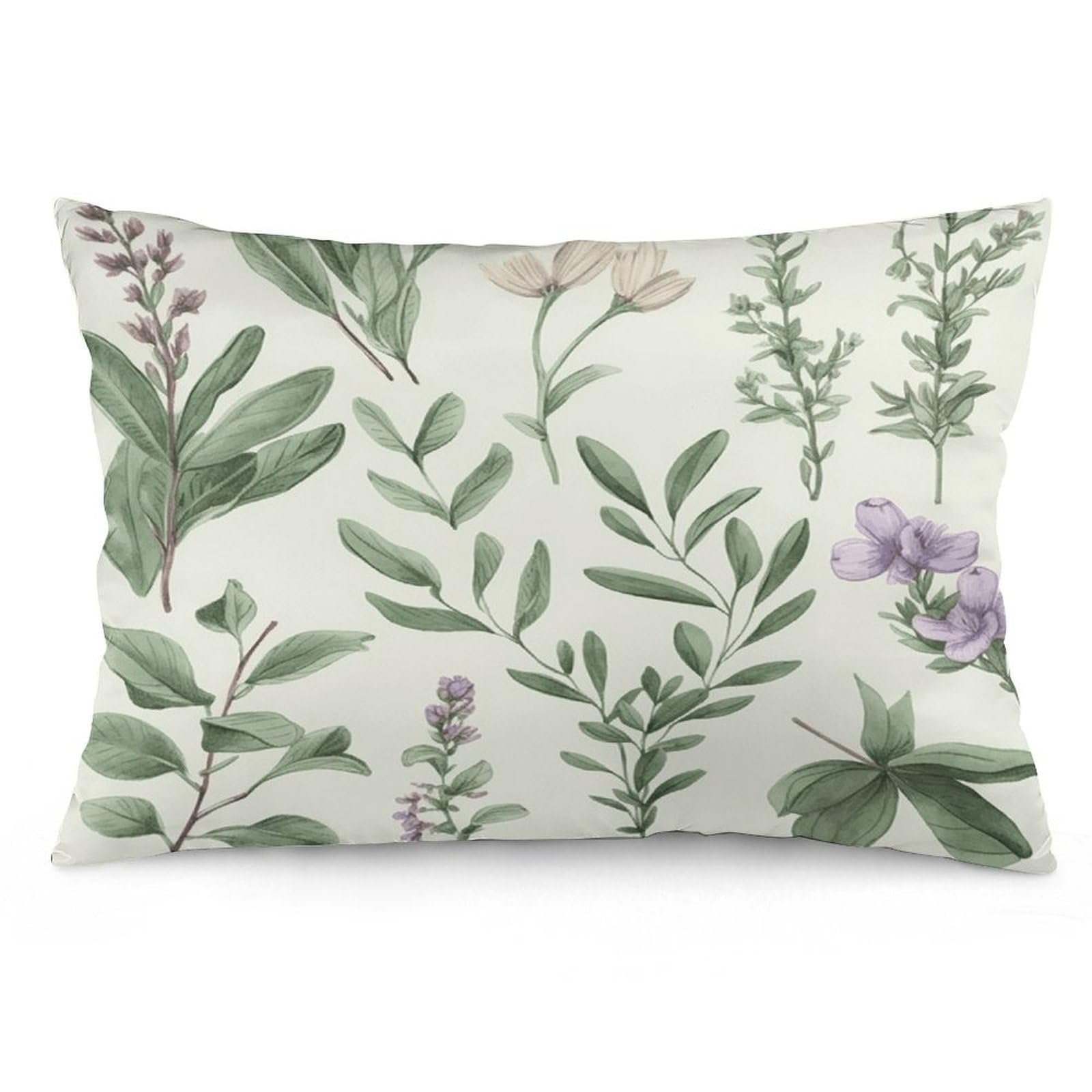 Green Flower Herb Sage Leaves And Branches Throw Pillow Cover Soft Lumbar Pillow Covers with Zipper Breathable Rectangular Cushion Case Polyester Pillow Case Decorative Body Pillow Cover for Couch Bed