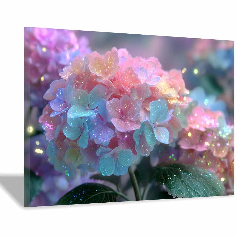 WUFIEA Moderno Flores Arte Deco Botánica hortensia decoración de pared moderna para dormitorio, baño, sala de estar（polícromo-70x100cm Enmarcado
