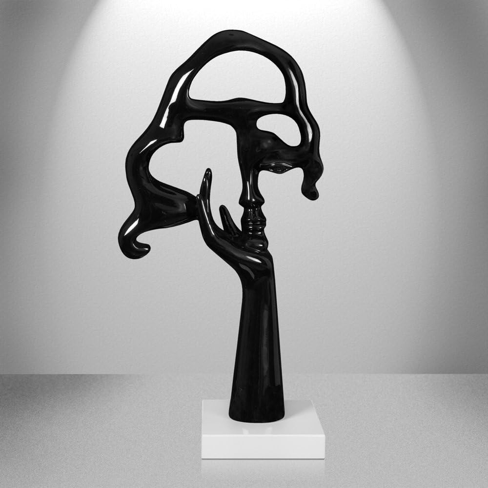 Arte dal Mondo face od Woman Abstract Design lacquared Resin Sculpture Mounted on a Marble Base, Stone, Black, 25 mm Wide