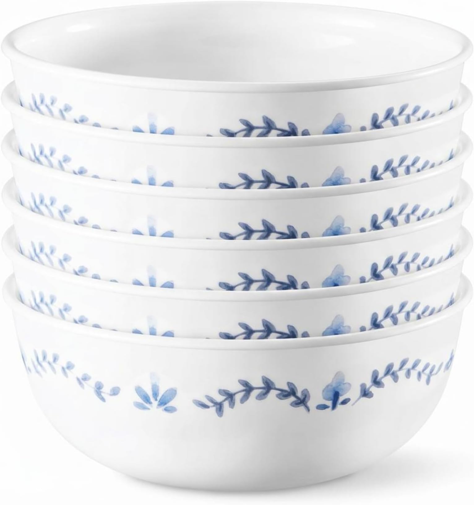 Vitrelle 6-Piece Soup/Cereal Bowl Set Triple Layer Glass and Chip Resistant, 16-Oz Lightweight Round Bowls, Portofino