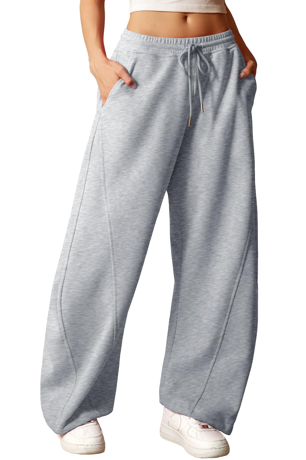 ELLEVEN Women's Y2K Wide Leg Sweatpants - High Elastic Waist Baggy Pants with Pockets & Adjustable Ankle Drawstring Cuffs
