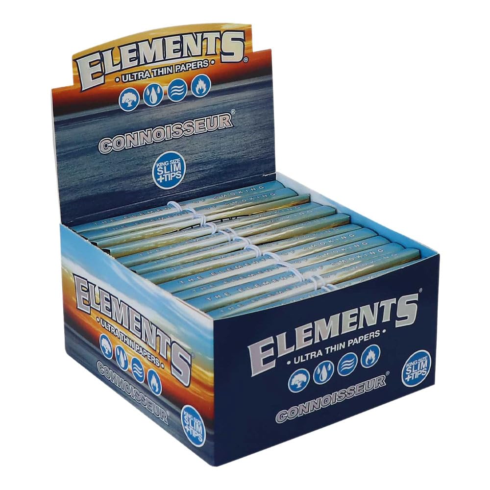 Elements Ultra Thin Rice Papers - Connoisseur King Size Slim Rolling Papers & Tips (110mm) - 32 leaves per pack