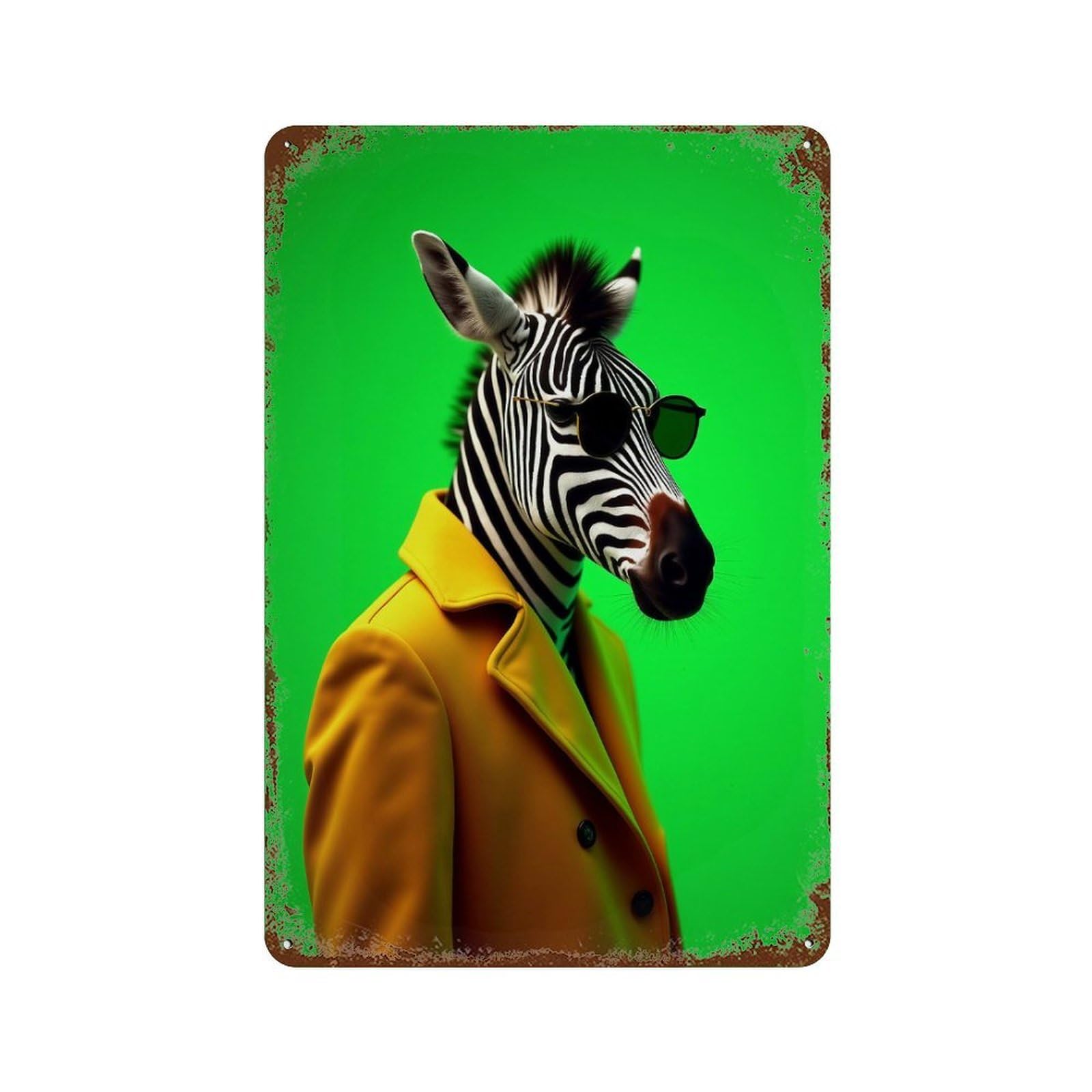 Zebra in Sunglasses 11.8"x7.9" Aged Metal Wall Plaque, Classic Wall Plaque for Basement, Hobby Room And Garage Decor