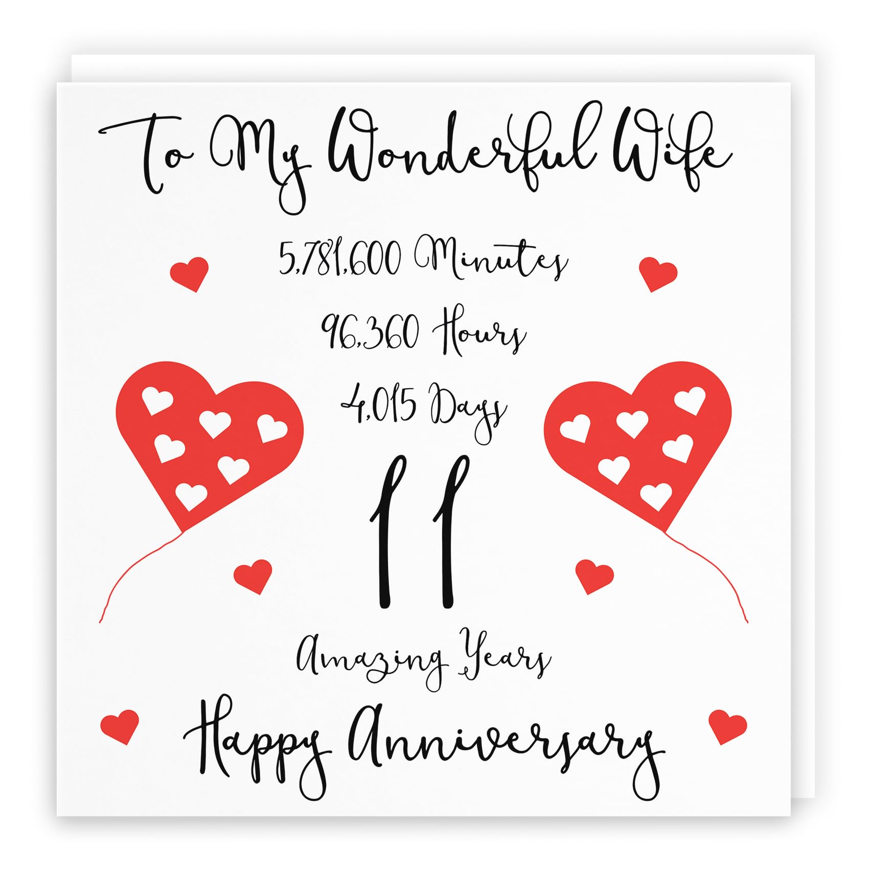 Hunts England, Romantic Wife 11th Wedding Anniversary Card, To My Wonderful Wife, 11 Amazing Years, Timeless Collection