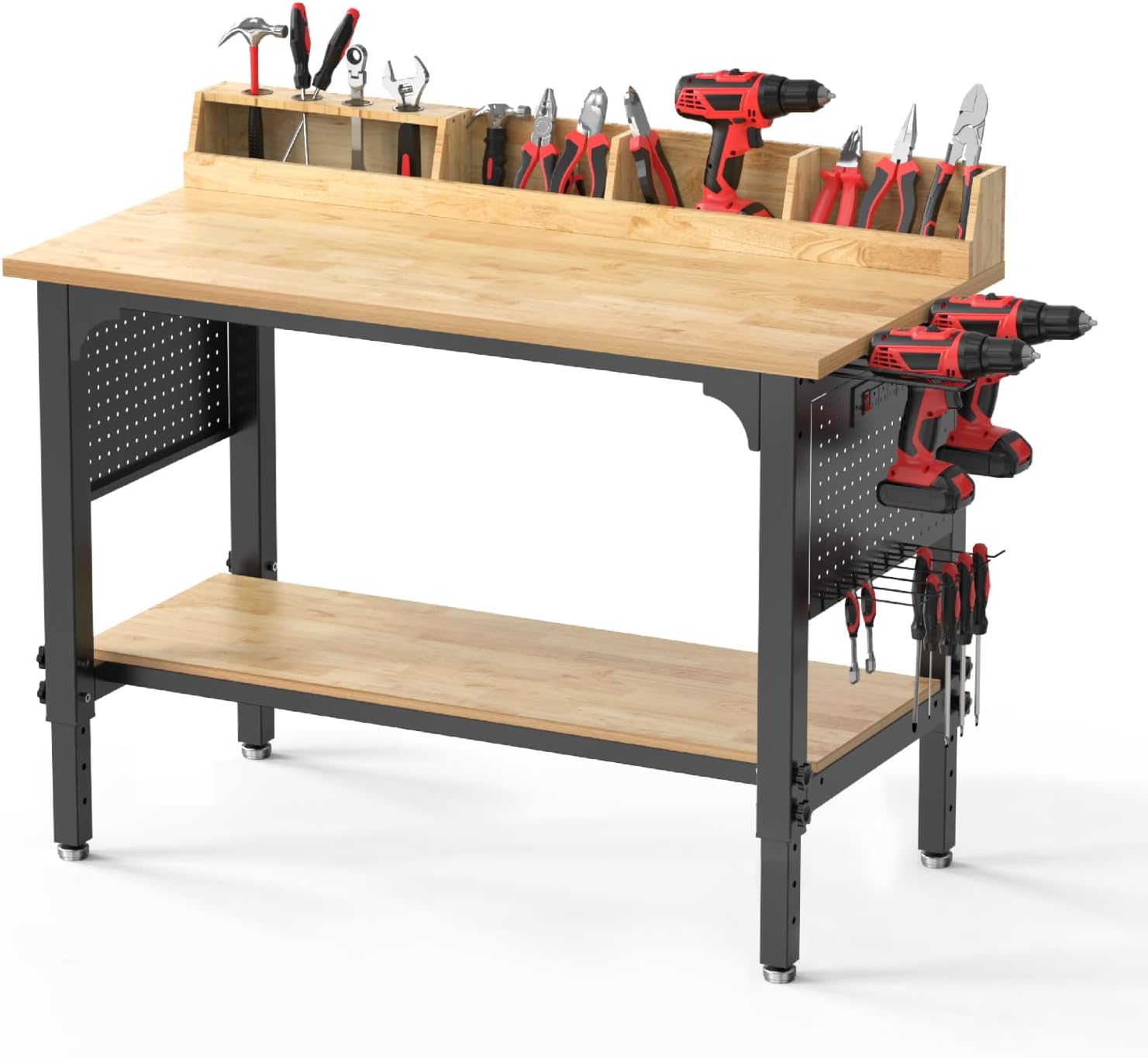 Northsky Heavy-Duty 48" Adjustable Height Workbench - 2200 LBS Capacity with Storage & Pegboard, Built-in Power Outlet, Lockable Wheels for Garage, Workshop, & Home Use