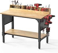 NorthSky 48" Heavy-Duty Adjustable Height Workbench: 2200 lbs Capacity, Storage Pegboard, Power Outlets, Lockable Wheels for Garage & Workshop