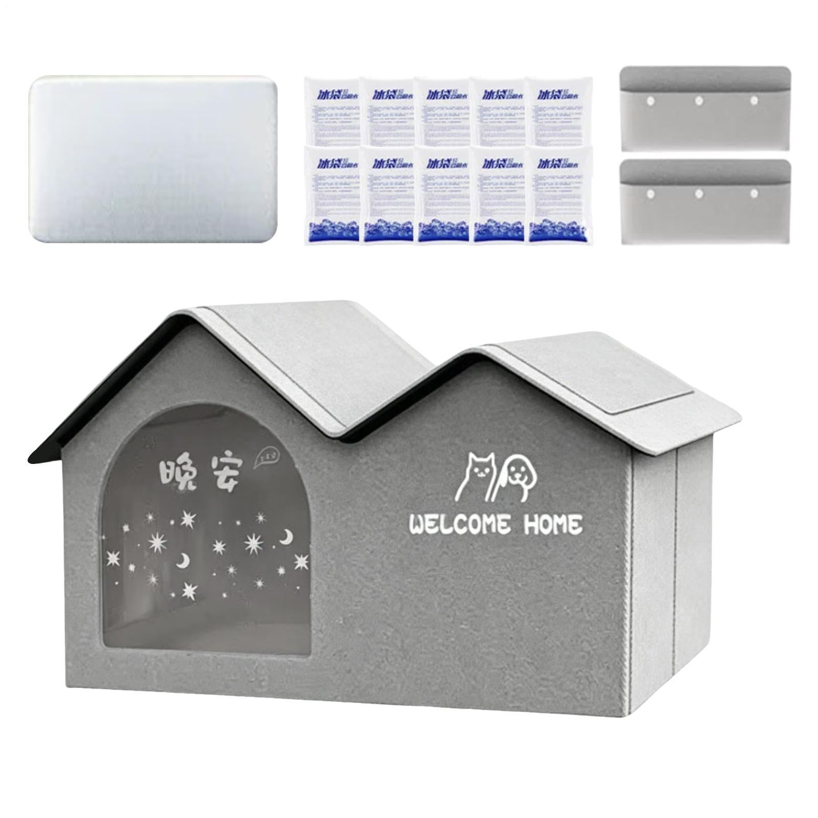 Kühlhütte für Katzen, auslaufsichere Kühlung, Kühlhaus für Haustiere mit Kühlpackung, kleine und mittelgroße Welpen, für Wohnung, Balkon, Hof und Garten